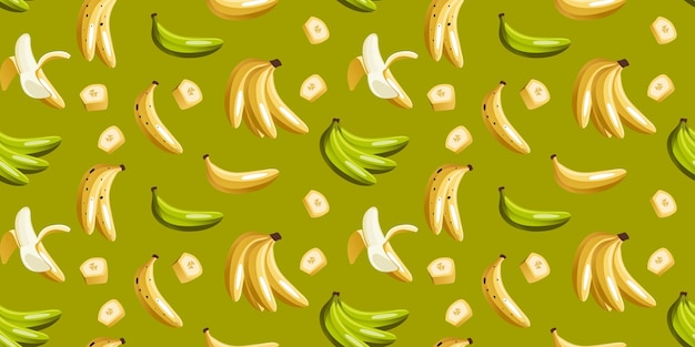 Cartoon seamless pattern with juicy bananas on white background tropical trendy fruits vector
