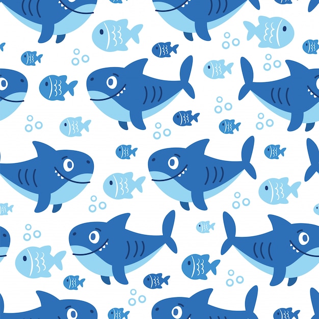 Cartoon seamless pattern with sea animals