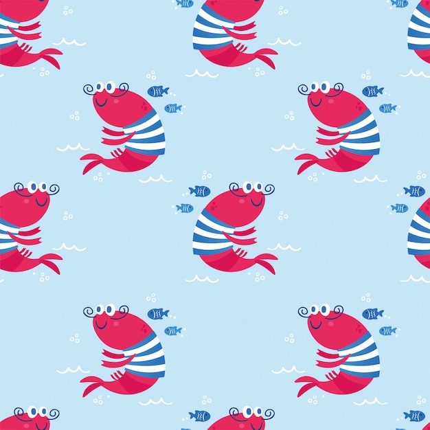 Cartoon seamless pattern with sea animals