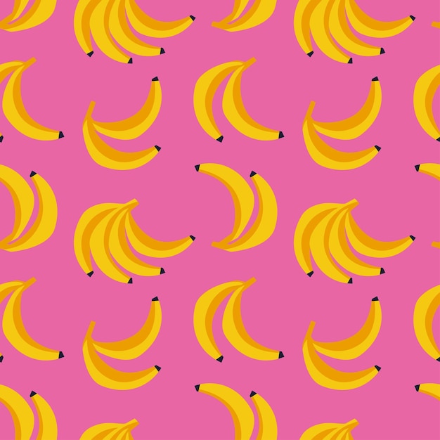 Cartoon seamless pattern with yellow whole banana fruits on pink background design for decorationx9