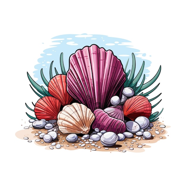 Мультфильмы с морскими ракушками на пляже