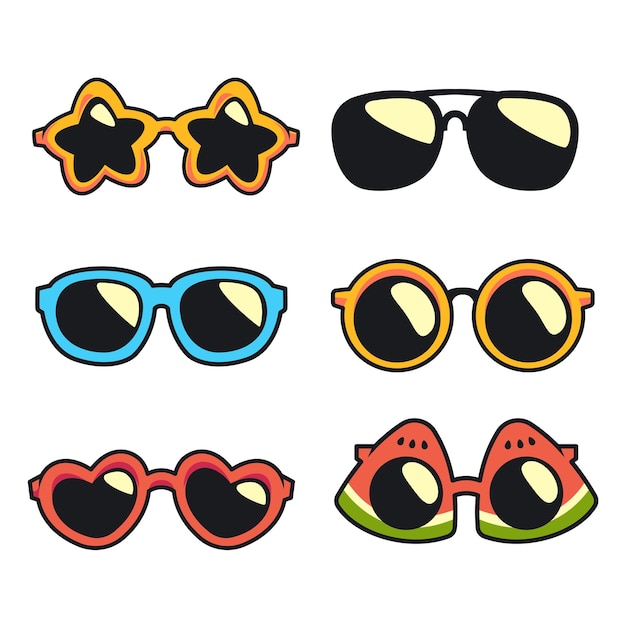 Vector cartoon seasonal sunglasses collection set flat style