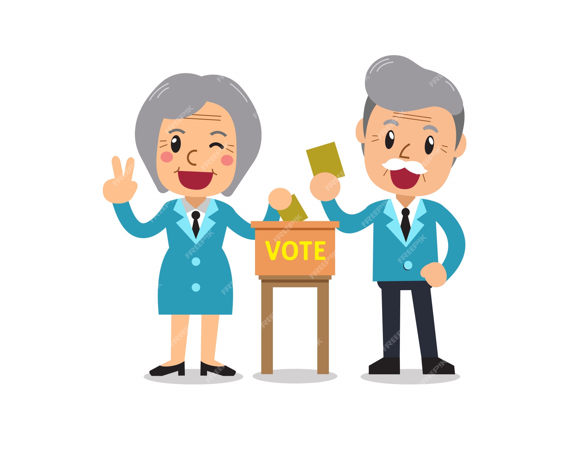 Premium Vector | Cartoon senior man and woman putting voting papers in the  ballot box