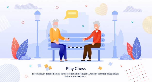 Cartoon senior men playing chess in park poster