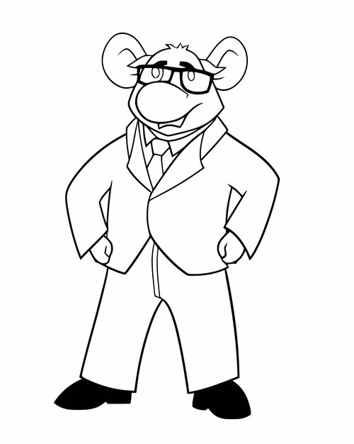 Cartoon senior mouse in a suit