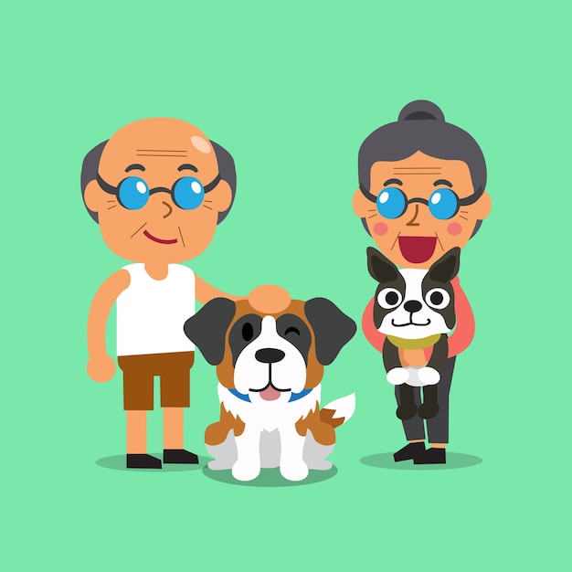 Cartoon senioren met honden