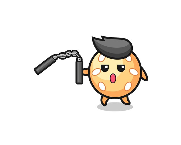 Cartoon of sesame ball using nunchaku cute design