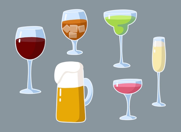 Vector cartoon set of alcohol drinks.