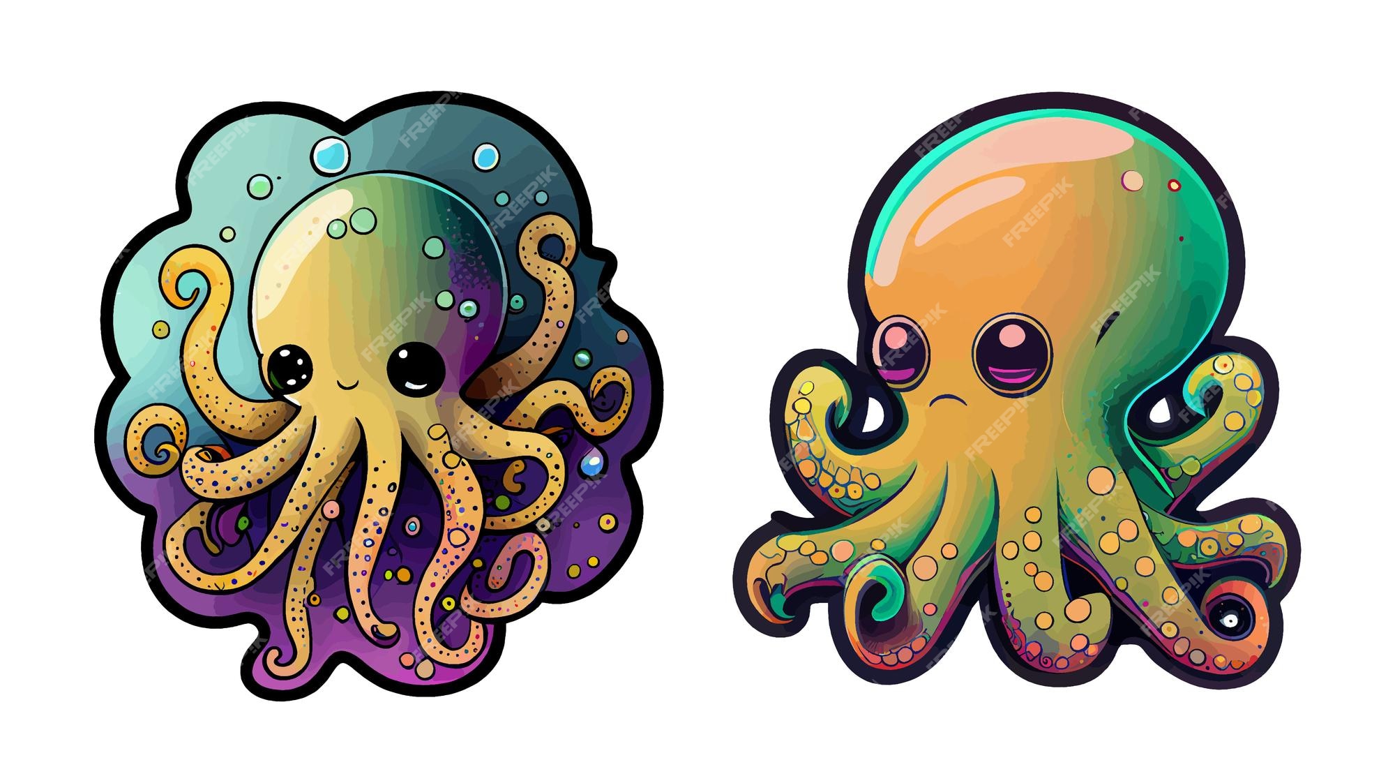Premium Vector | Cartoon set of cute octopuses on white background ...