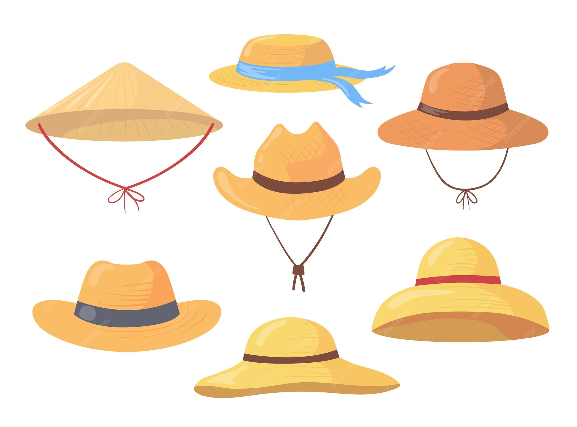 Premium Vector | Cartoon set of different farmer straw hats. flat  illustration.