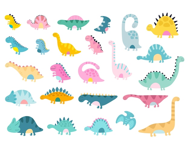 cartoon set of dinosaurs