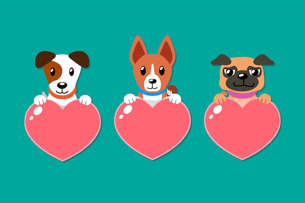 Cartoon set of dogs with heart signs