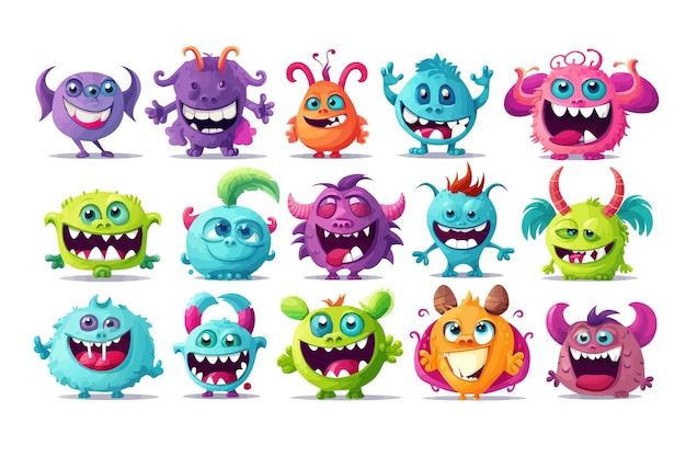 Cartoon set of funny baby monsters isolated on white background Vector cartoon flat elements isolated on background