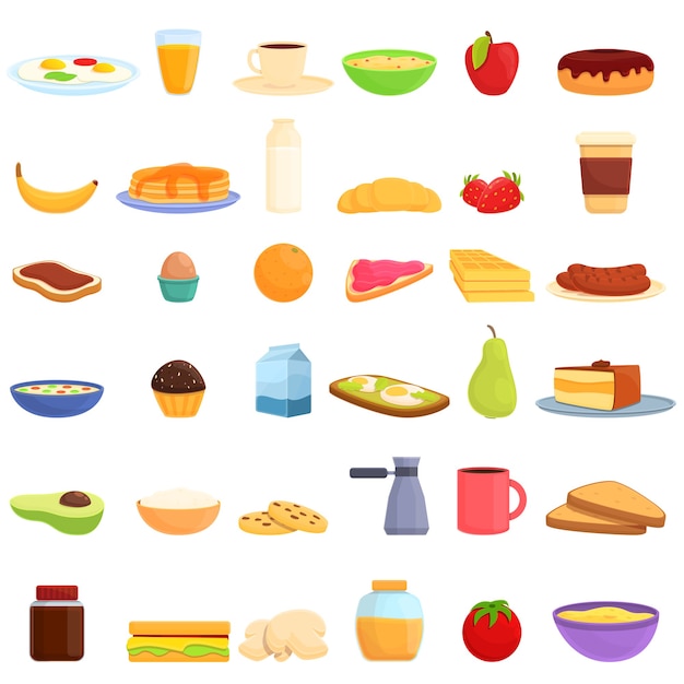 Cartoon set of healthy breakfast icons