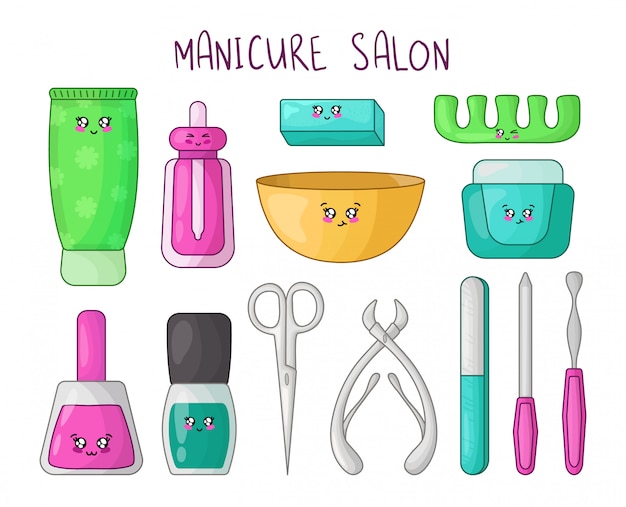 Cartoon set kawaii manicure producten