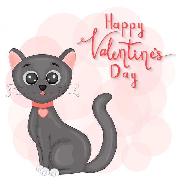 Cartoon set met dieren en belettering voor valentijnsdag. stickers in de kat.