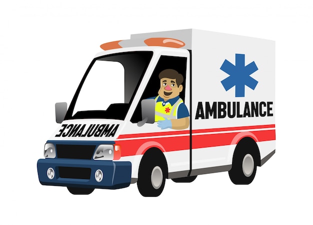 救急車を運転する救急隊員の漫画セット
