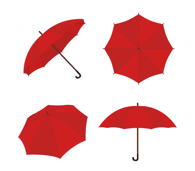 Vector cartoon set of umbrella. red parasol, gamp