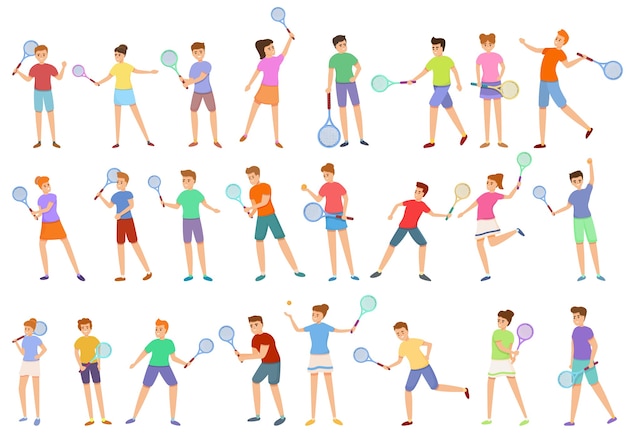 Cartoon set van kinderen tennissen iconen voor webdesign