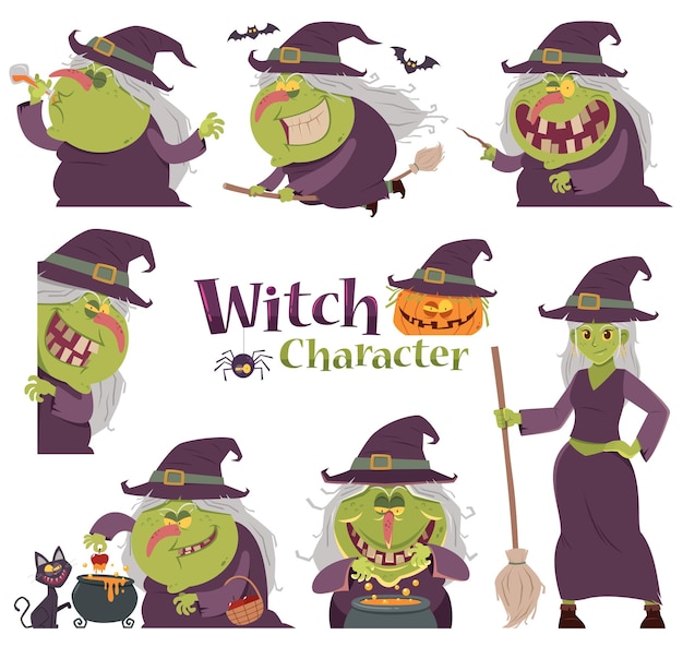 Vector cartoon set witch characters