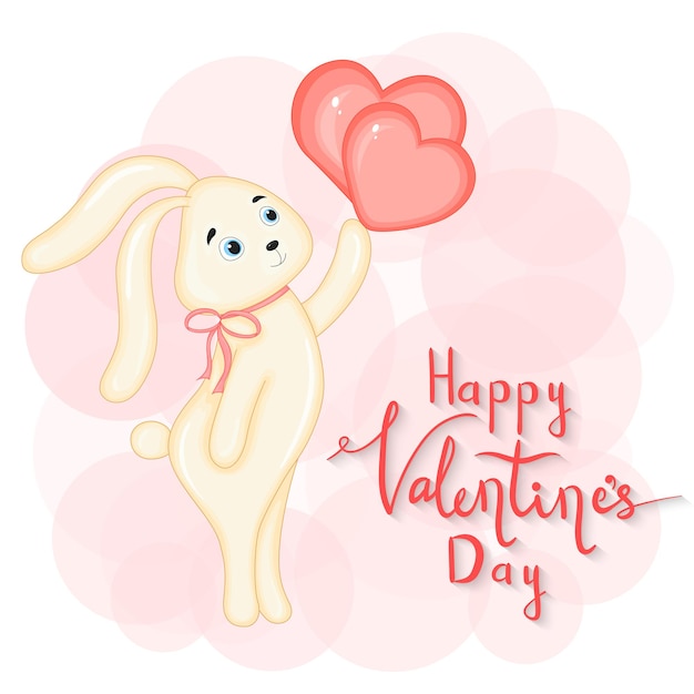 Cartoon set with animals and lettering for valentine s day. stickers in the hare.