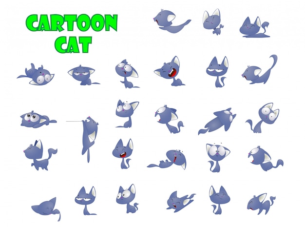 Cartoon set with fun cat