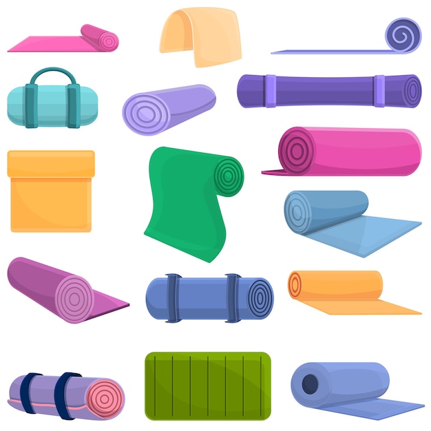 Cartoon set of yoga mat  icons for web design