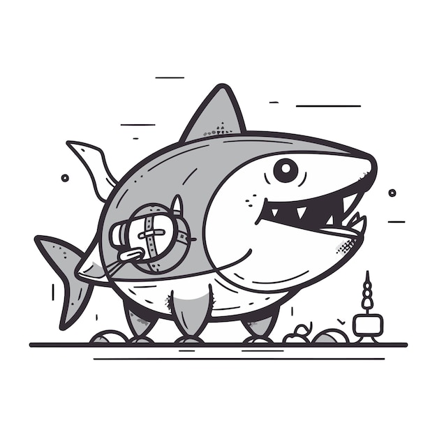 Vector cartoon shark vector illustration of a shark with a shield