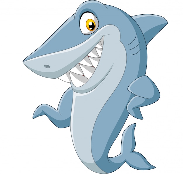 Cartoon shark waving isolated