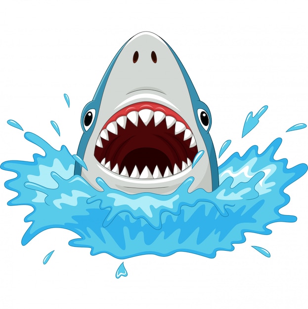 Cartoon shark with open jaws isolated on a white