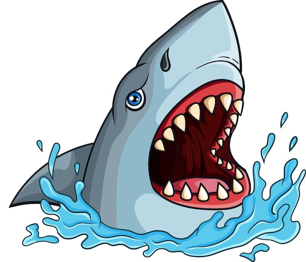 Vector cartoon shark with open jaws