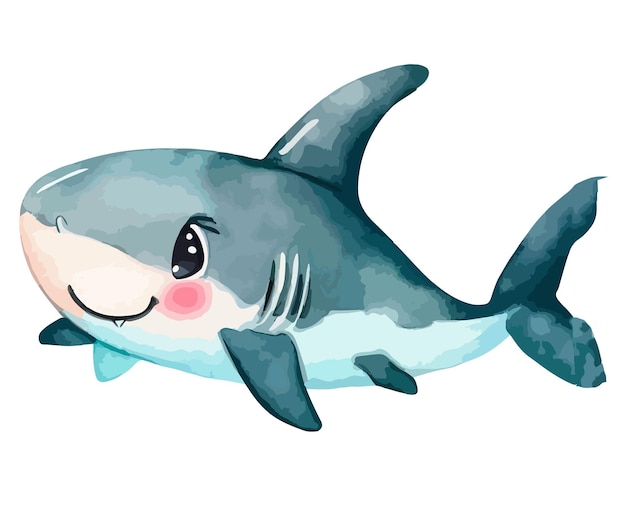 A cartoon shark with pink cheeks and a pink nose.