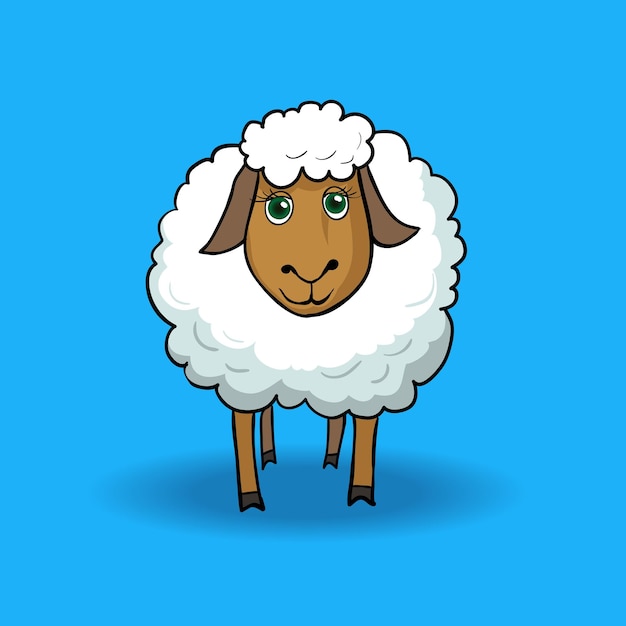 Cartoon sheep on a blue background character vector illustration