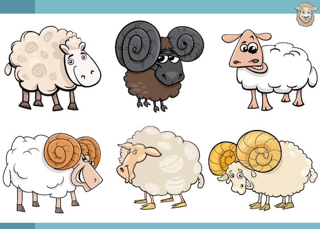 漫画の羊の家畜の漫画のキャラクター セット