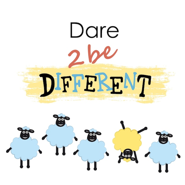 Cartoon sheeps one sheep different from other dare to be different vector illustration