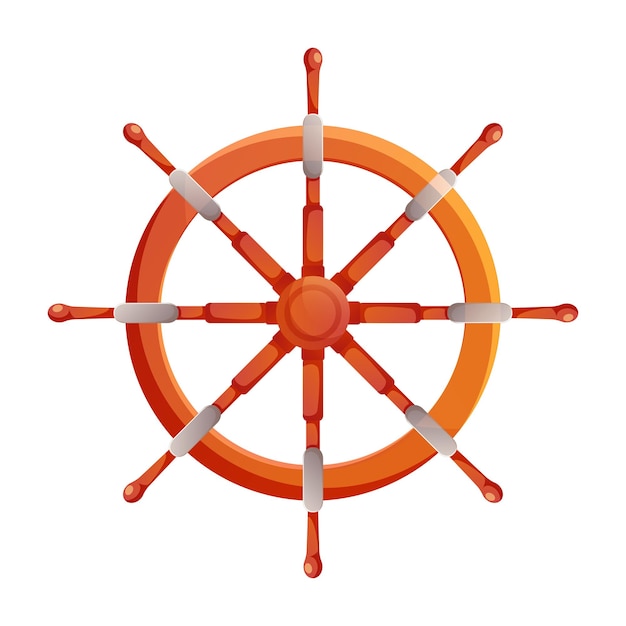 Cartoon ship steering wheel Vector illustration Ship wheel marine wooden vintage isolated on white background