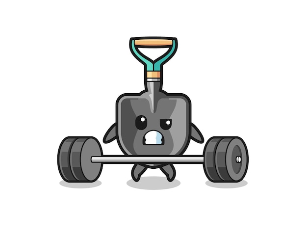 cartoon of shovel lifting a barbell
