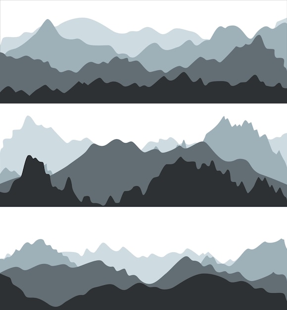 Cartoon silhouet zwarte bergen landschap achtergrond vector