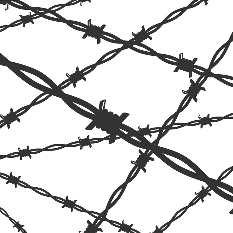 Vector cartoon silhouette black barbed wire line background card vector