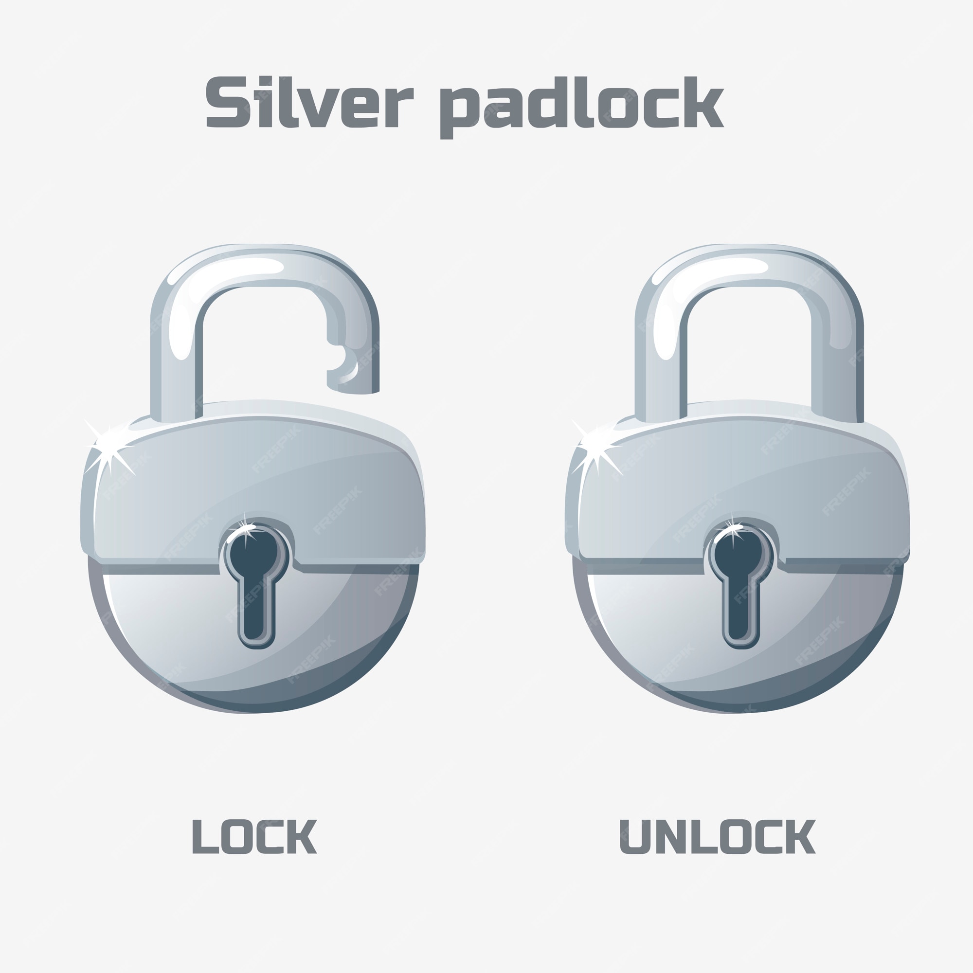 Premium Vector  Cartoon silver padlock. lock and unlock.