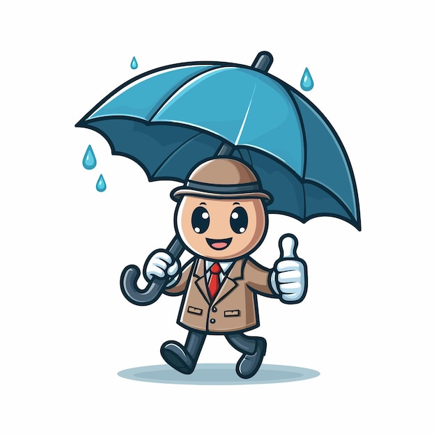 Cartoon Simple of Men Using Umbrella