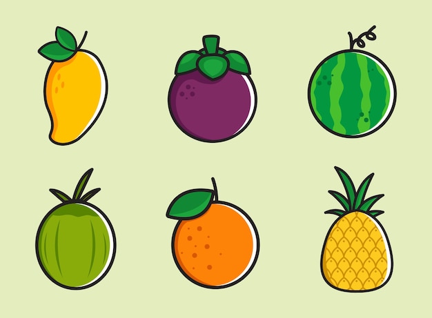 Vector cartoon simple tropical fruits collection set