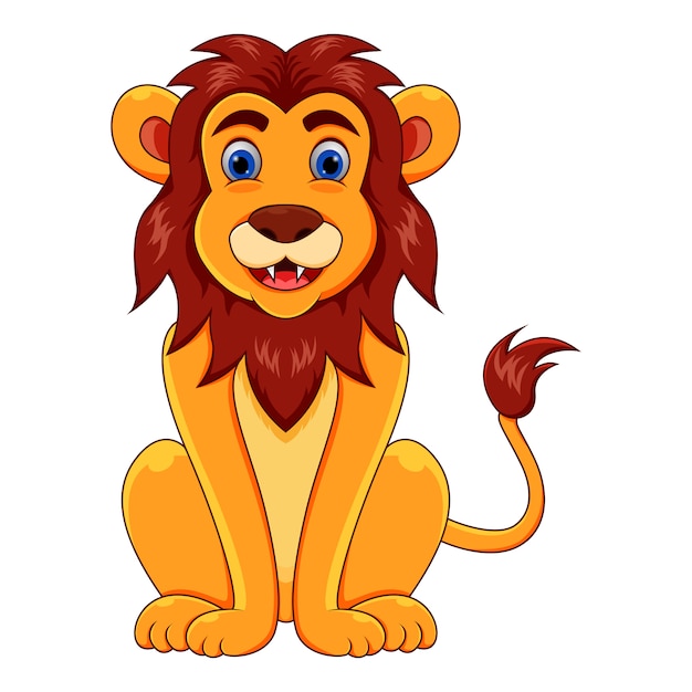 Cartoon sitting lion on white background
