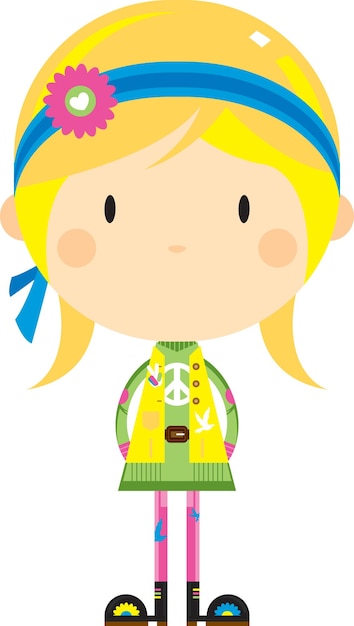 Vector cartoon sixties flower power hippie girl character