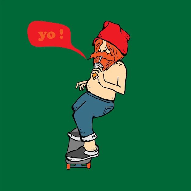 Cartoon skateboarding hipster illustration