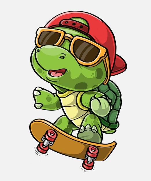 Cartoon skater turtle, hand drawn