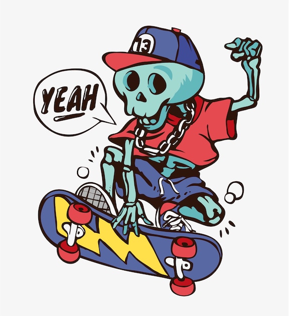 Мультфильм скелет на скейтборде иллюстрации