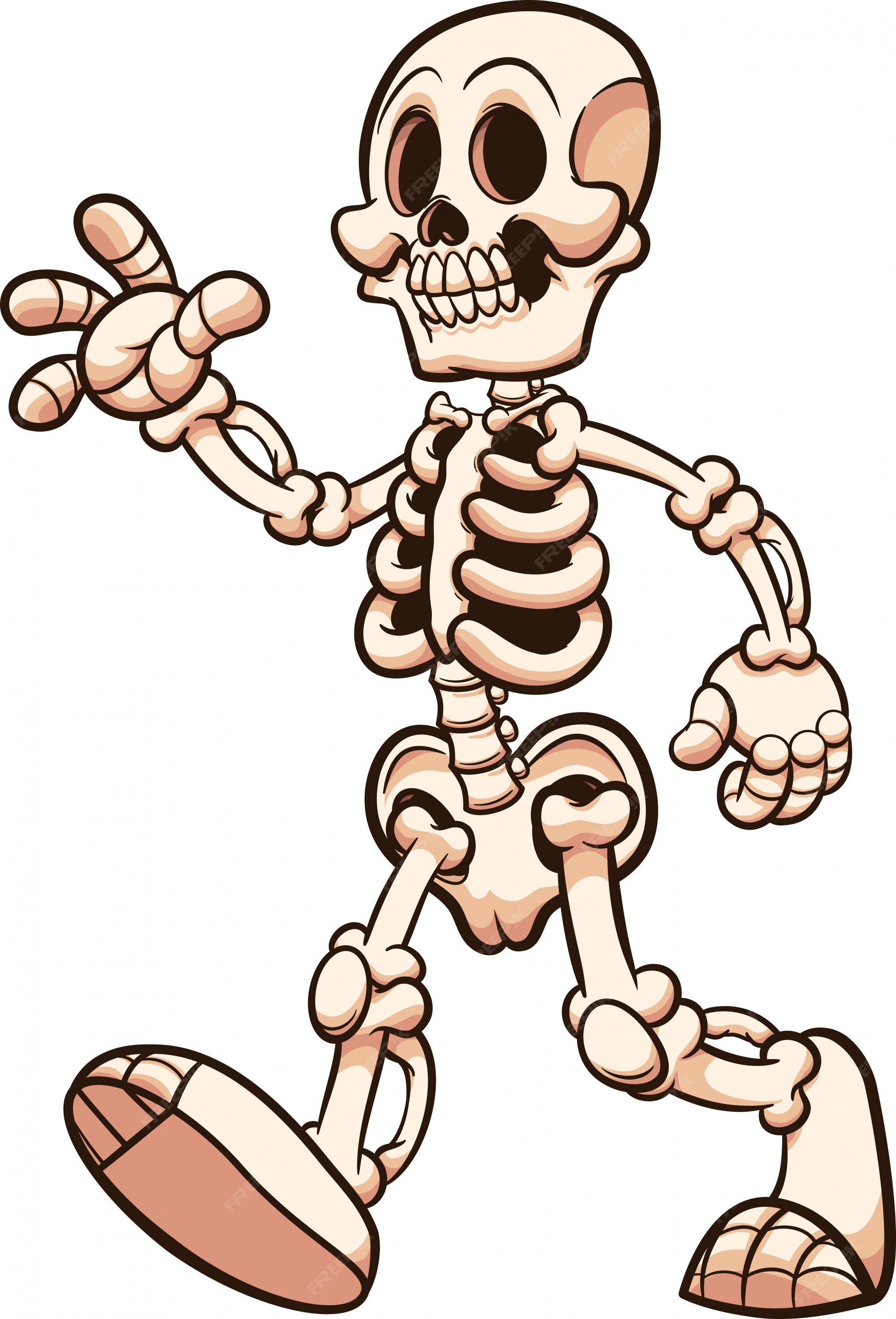 Premium Vector | Cartoon skeleton walking and waving.