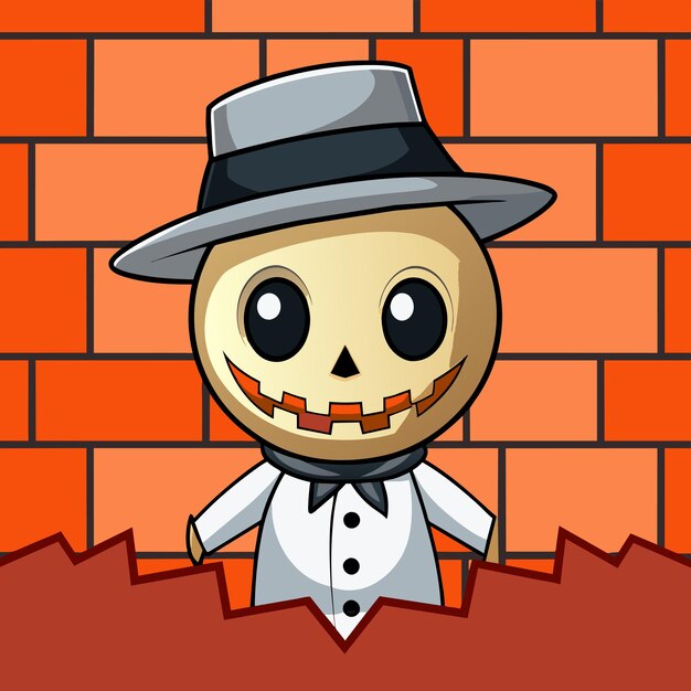 Vector a cartoon of a skeleton wearing a hat and a pumpkin patch on it