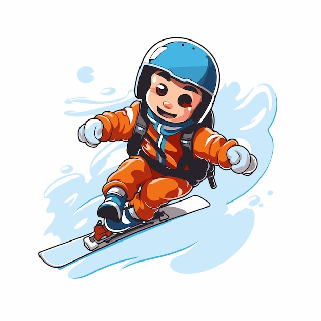 Cartoon skier boy in helmet and ski suit Vector illustration